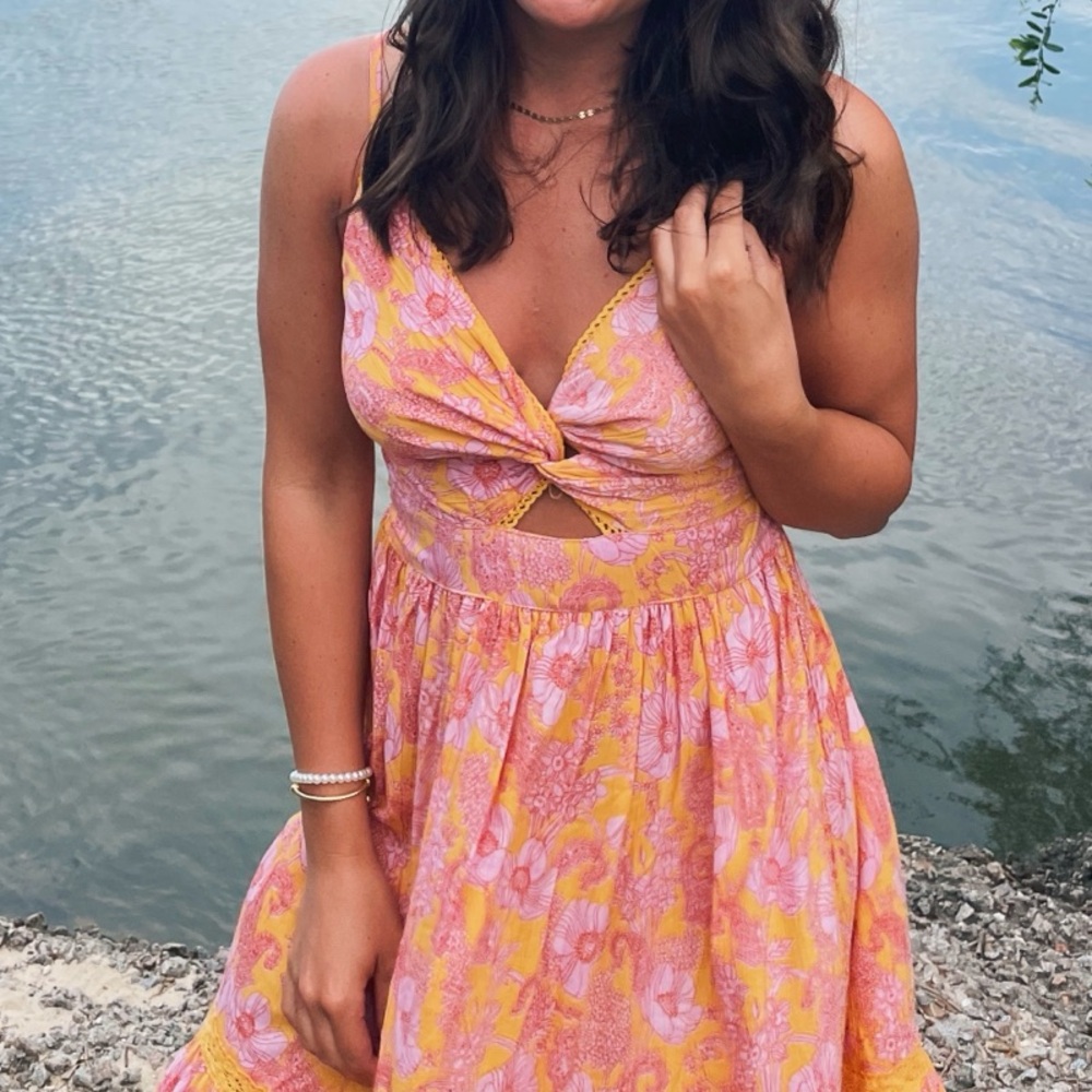Angie Pink and Yellow Floral Maxi Dress